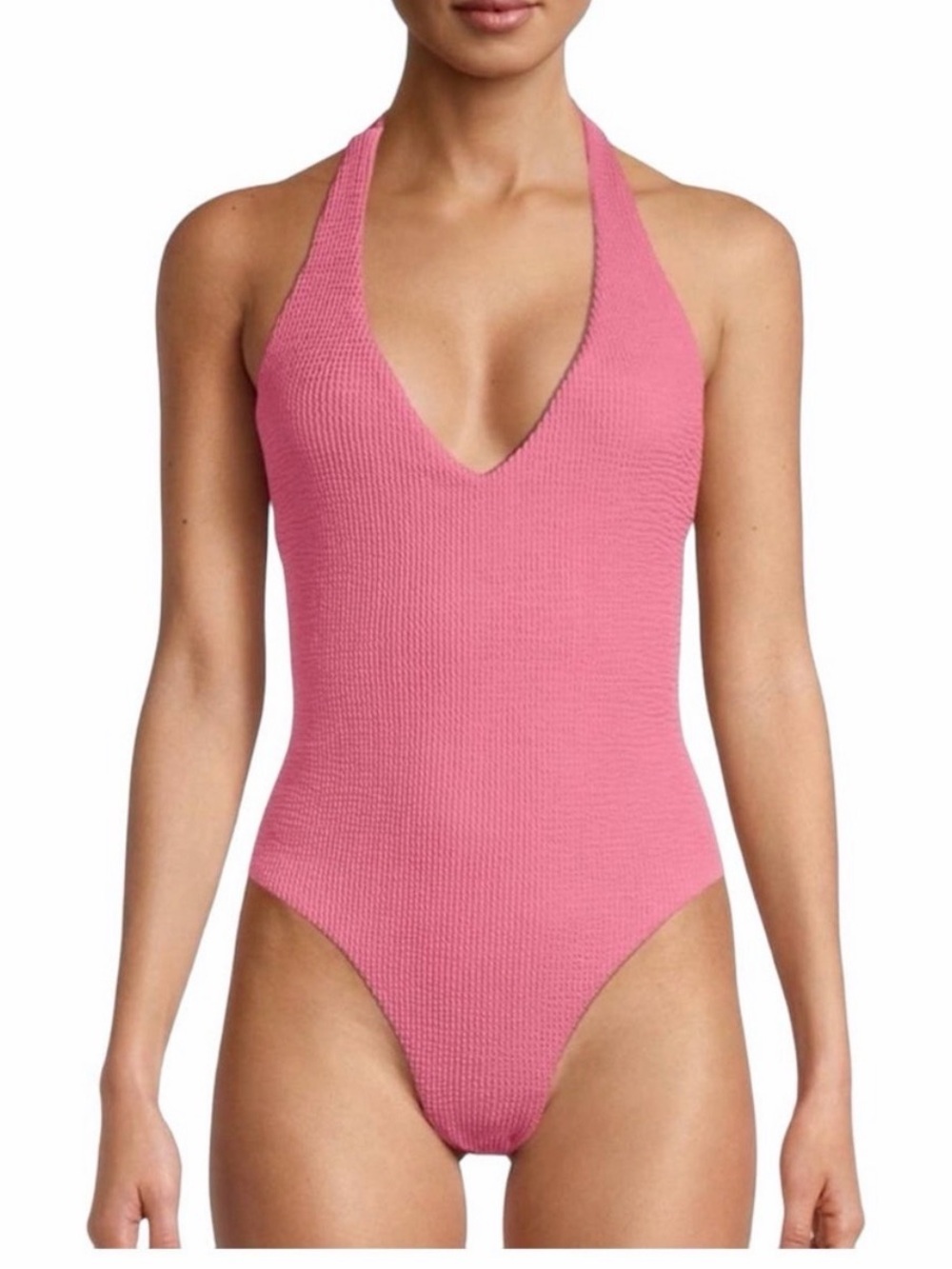 Veronica Beard Pink Textured Halter One-Piece Swimsuit Size Small